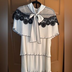 Self-Portrait White Tiered Mini Dress with Black Crochet Detail